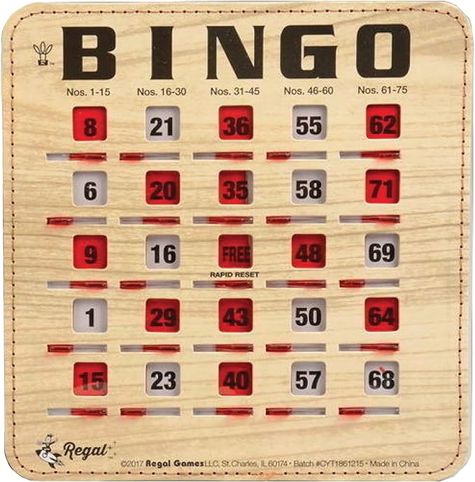 Regal Bingo Bulk Bingo Cards with Sliding Windows - Reusable Bingo Game Cards for Adults Large Group - 100 Pack, Woodgrain