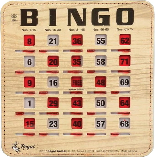 Regal Bingo Bulk Bingo Cards with Sliding Windows - Reusable Bingo Game Cards for Adults Large Group - 100 Pack, Woodgrain
