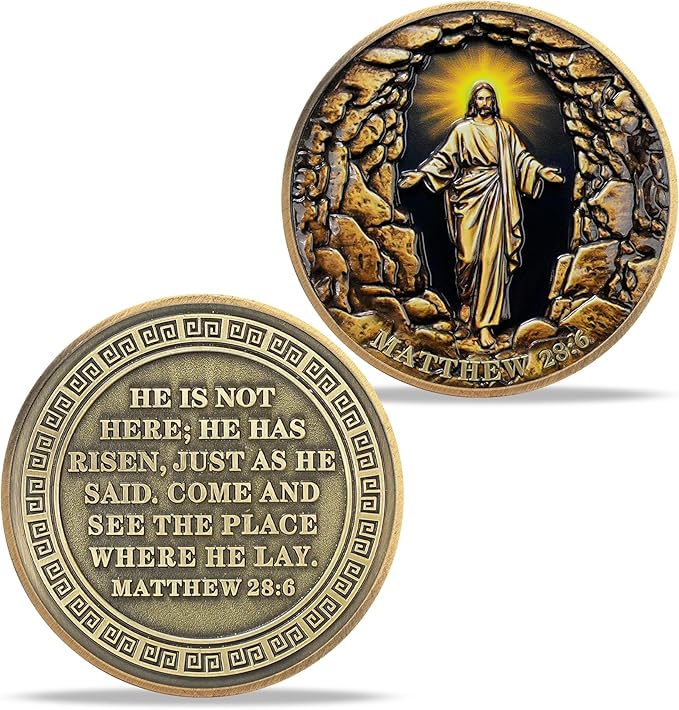 Jesus Stone Tomb Resurrection Religious Coin – Inspirational Bible Verse Medallion for Faith-Based Gifts, Spiritual Encouragement for Men & Women