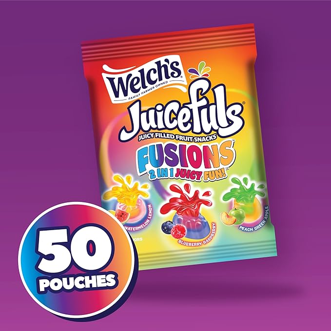 Welch's Fruit Snacks, Juicefuls Fusions, Assorted Fruit Flavor, Bulk Pack, Gluten Free, Natural Colors & Flavors, 0.8oz (Pack of 50)