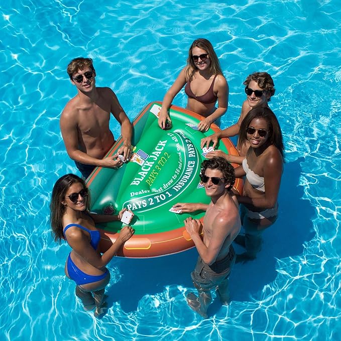 Swimline Inflatable Blackjack Game Table Raft with Waterproof Cards Green/Brown, 60"/40"/12"