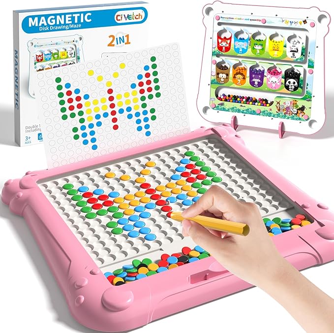 2-in-1 Large Magnetic Drawing Board for Toddlers Kids, Magnetic Color and Number Maze, Magnetic Dot Art Board for Kids, Montessori Education Travel Toys for Kids Boys Girls Age 3 4 5 6 7 8 Years Old