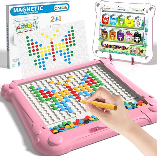 2-in-1 Large Magnetic Drawing Board for Toddlers Kids, Magnetic Color and Number Maze, Magnetic Dot Art Board for Kids, Montessori Education Travel Toys for Kids Boys Girls Age 3 4 5 6 7 8 Years Old