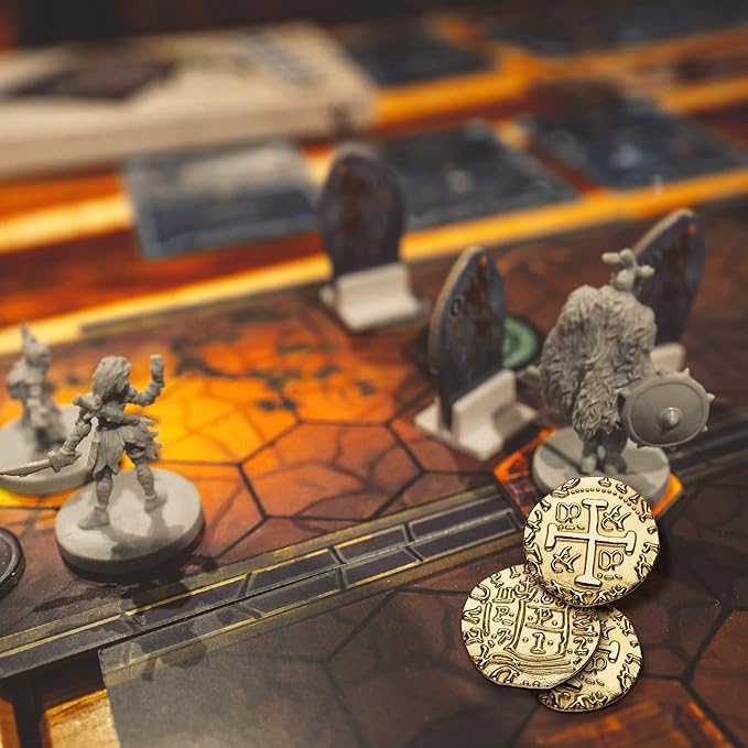 Gold Metal Pirate Coins - 35 Gold Treasure Coin Set, Metal Replica Spanish Doubloons for Board Games, Tokens, Toys, Cosplay - Realistic Money Imitation, Pirate Treasure Chest, Medium Size 7/8"