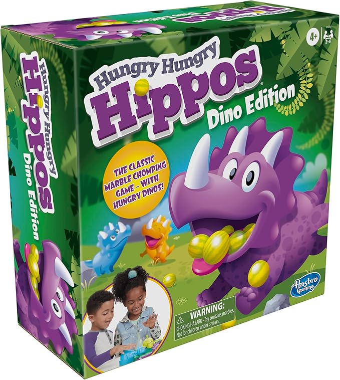 Hasbro Gaming Hungry Hungry Hippos Dino Edition Board Game, Pre-School Game for Ages 4 and Up; for 2 to 4 Players (Amazon Exclusive)