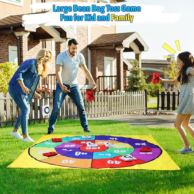 2-in-1 Outdoor Giant Tic Tac Toe Bean Bag Toss Games for Kids Adults, 4.5Ft Double-Sided Large Outside Lawn Yard Backyard Carnival Field Day Beach Picnic Camping Birthday Party Family Reunion Game