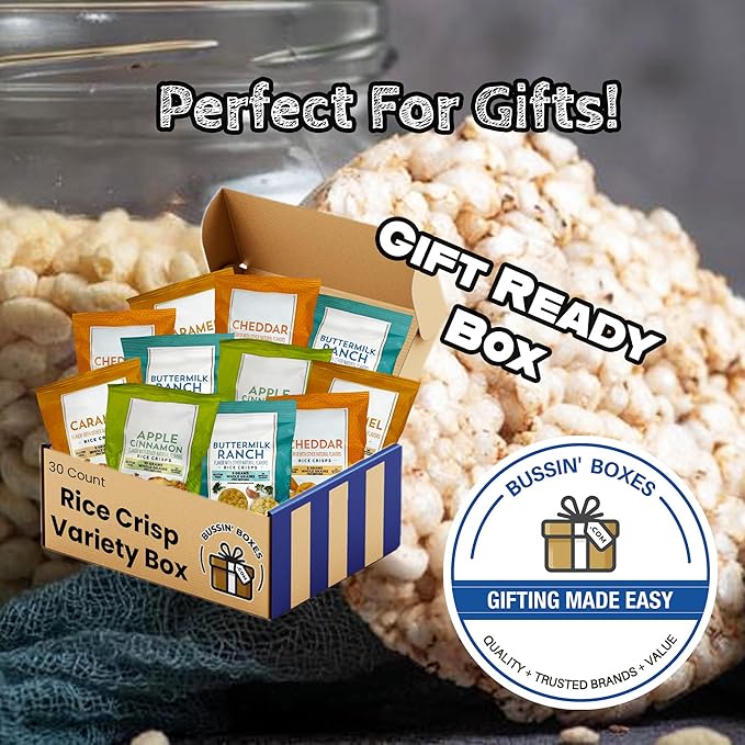 Rice Crisps Variety Pack – Multi-Grain Snack Bags Assortment – 30 Count Healthy, Low Calorie Snack Box for Adults and Kids Assembled by Bussin Boxes