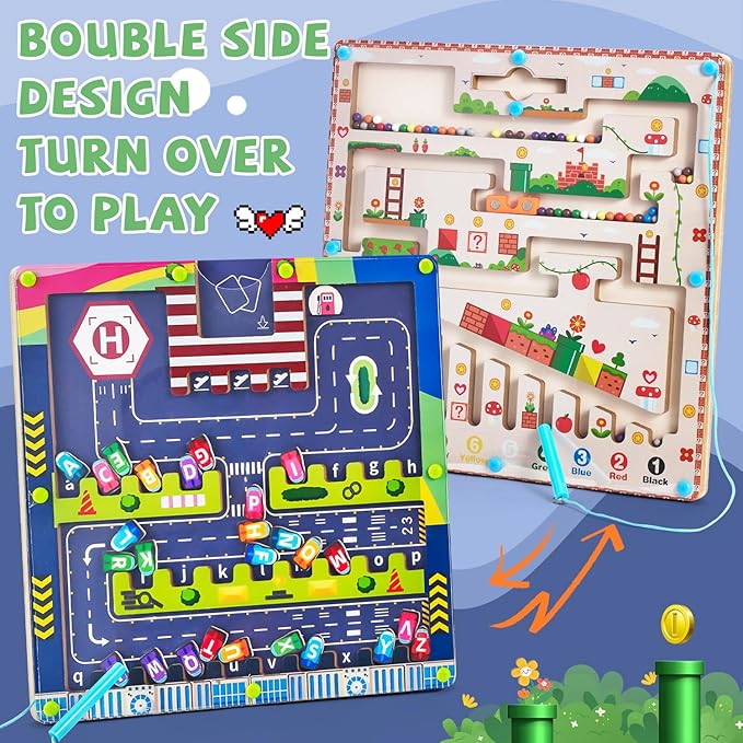Double Side Alphabet Magnet Maze Toys, Alphabet & Number Puzzle Toddler Toys for Ages3-6 for Boys and Girls