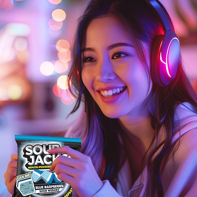 SOUR JACKS, Sour Gummy Wedges, Blue Raspberry Flavored Candy, 5oz Bag (12 Pack)