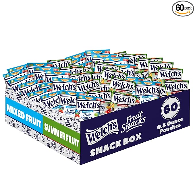 Welch's Fruit Snacks, Mixed Fruit & Summer Fruits Variety Pack, Great for School Lunches, Bulk Pack, Individual Single Serve Bags, 0.8 oz (Pack of 60)