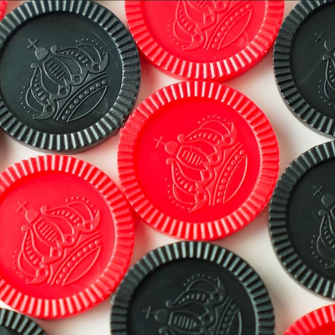 Cannon Sports Checkers Replacement Pieces - 24 Pack Checkers Pieces (12 Black, 12 Red) - Plastic Stackable Checkers for Board Games