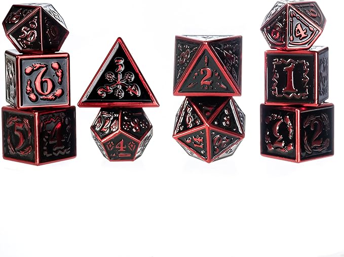 Metal Dice Set Collection for DND and All TRPG Games (Nightwatch, Red 10 Set)