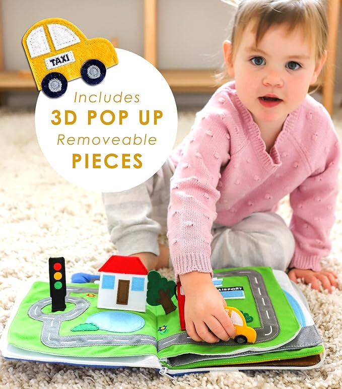 Curious Columbus Quiet Book – Away We Go Busy Book for Toddlers, Montessori Airplane Travel Toy for Preschool and Early Learning