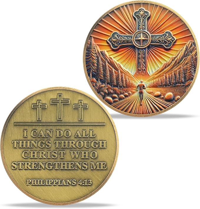 Radiant Cross Path Religious Coin Inspirational Bible Verse Medallion Faith-Based Gifts for Spiritual Encouragement for Men & Women