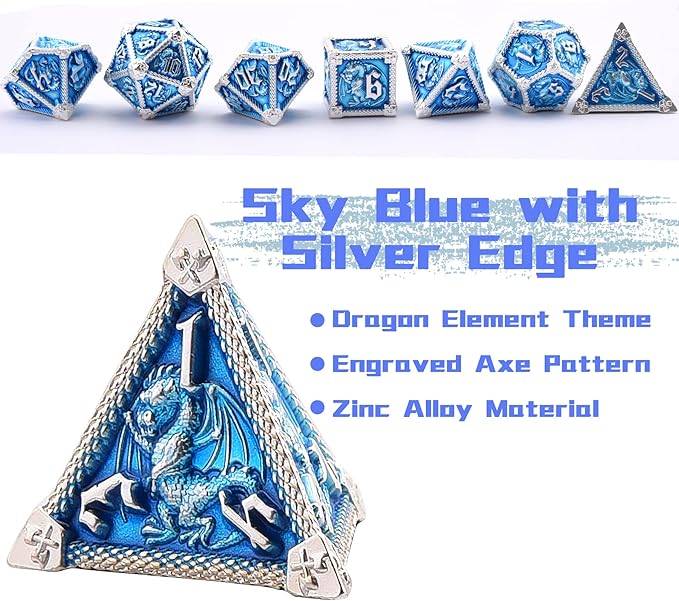 AUSTOR 7-Die Metal DND Dice Set Dungeons and Dragons Polyhedral Roll Playing Dice with Box D20 D12 D10 D% D8 D6 D4 for Pathfinder MTG RPG Board Games