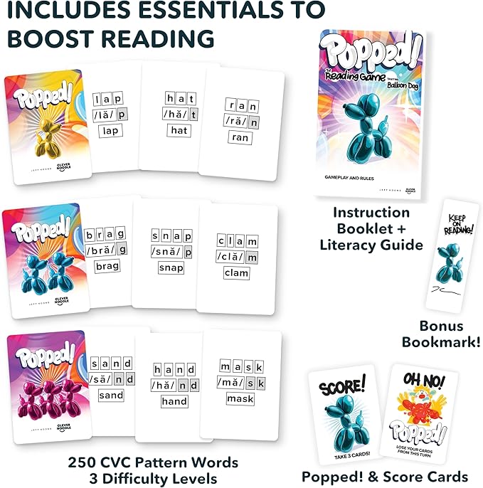 Popped! Learning Resources and Fun Card Game - Learn Reading Skills in Weeks - Exciting Word Game for Kids Ages 4-9 - Teacher & Classroom Must Haves for Preschool, Kindergarten, 1st - 3rd Grade