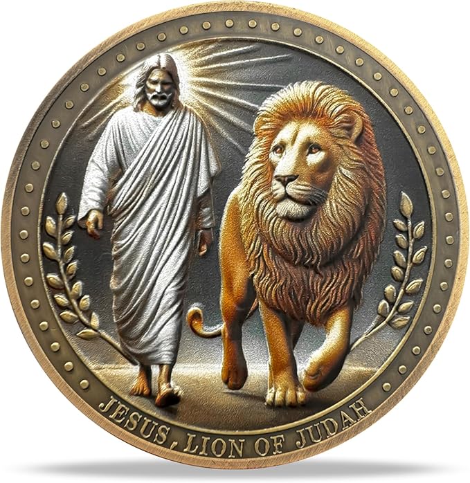 Walking Jesus Lion Religious Coin | Inspirational Bible Verse Medallion | Faith-Based Gifts for Spiritual Encouragement for Men & Women