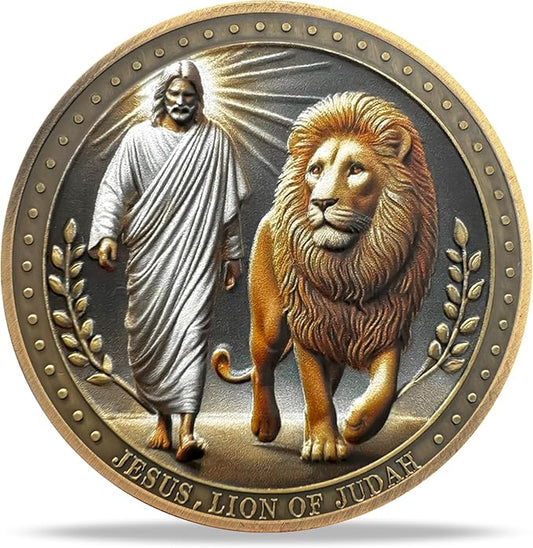 Walking Jesus Lion Religious Coin | Inspirational Bible Verse Medallion | Faith-Based Gifts for Spiritual Encouragement for Men & Women