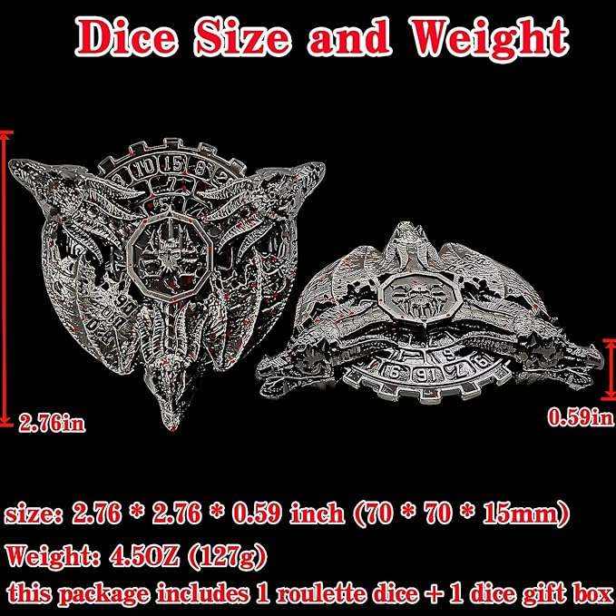Metal Dragon Dice Set DND Unique Roulette Dice, D4,D6, D8, D10, D12,D20,D% 7-in-1 Metal dice, Perfect for D&D Dungeons and Dragons, RPG and Pathfinder Role Playing Games(Blood)