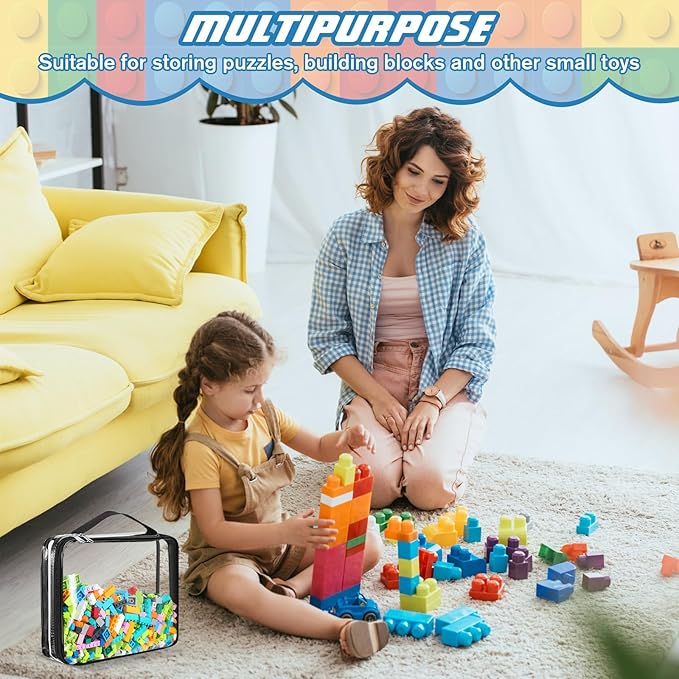 Sanwuta 6 Packs Toy Storage Bags, PVC Organizing Case Bags with Zipper, Waterproof Toy Container for Board Games, Building Blocks, Puzzles, Small Toys and Kids Books(X-Large,Black)