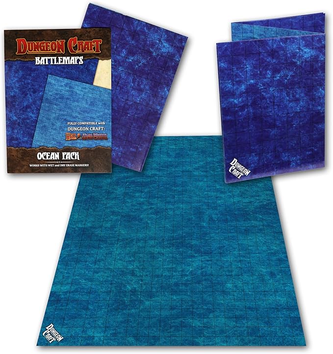 DUNGEON CRAFT Battle Map for DND & RPG – Double-Sided Gloss Laminated 24"x33" Mat with 1" Grid – Wet/Dry Erase Tabletop Terrain – Ocean Pack