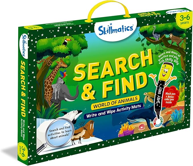 Skillmatics Search and Find Animals Educational Game - Reusable Preschool Learning Activities, Perfect for Toddlers & Kids Who Love Toys, Art & Crafts, Builds Vocabulary, Gifts for Ages 3, 4, 5, 6