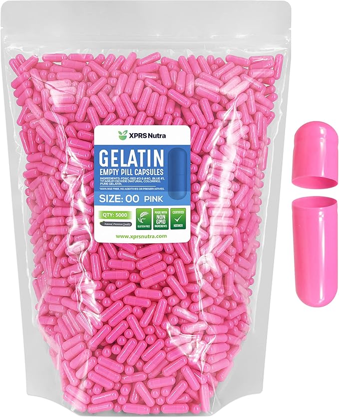 XPRS Nutra Size 00 Empty Capsules - 5000 Count Empty Gelatin Capsules - Pills DIY Capsule Filling - Fillable Pill Gel Caps for DIY Supplements (Pink)