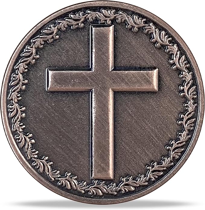 Cross with Wreath Religious Challenge Coin - Inspirational Collectible, High Relief Design, Symbol of Faith and Spiritual Growth, Christian Amulet