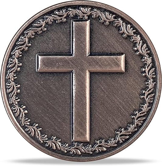 Cross with Wreath Religious Challenge Coin - Inspirational Collectible, High Relief Design, Symbol of Faith and Spiritual Growth, Christian Amulet