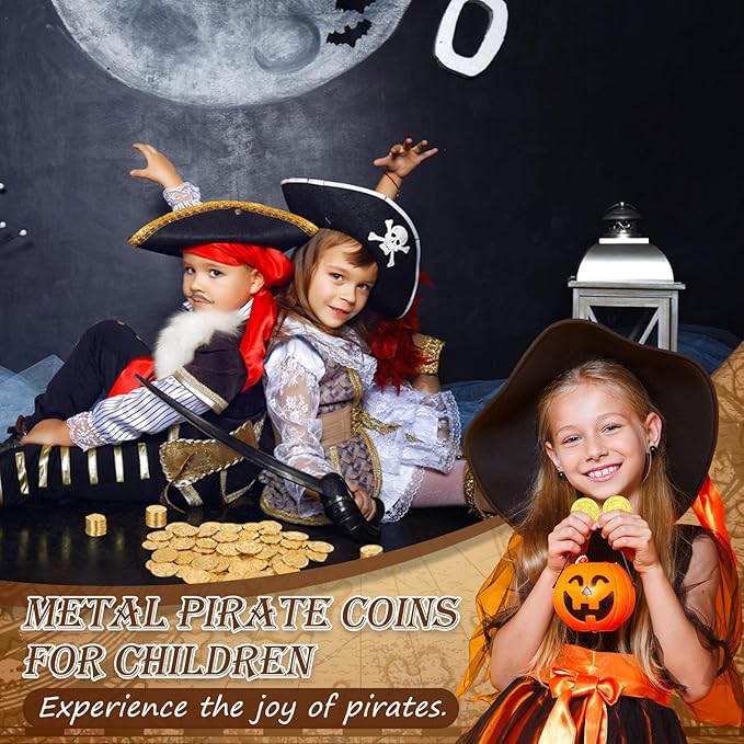 Hanaive 100 Pcs Metal Pirate Coins Bulk Gold Fake Coins Spanish Doubloon Tokens for Kids Board Games Pirate Party Cosplay(Irregular and Round)