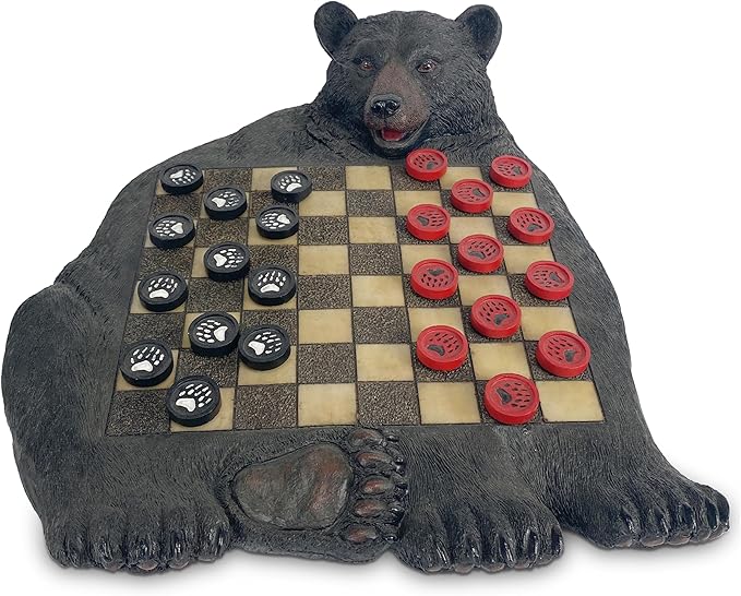 Rivers Edge Products Checkerboard Set for Cabin or Lodge, Rustic Checker Board Games for Adults, Tabletop 2 Players Game, Cabin or Lodge, Living Room Decor or Home Office Decor, Bear