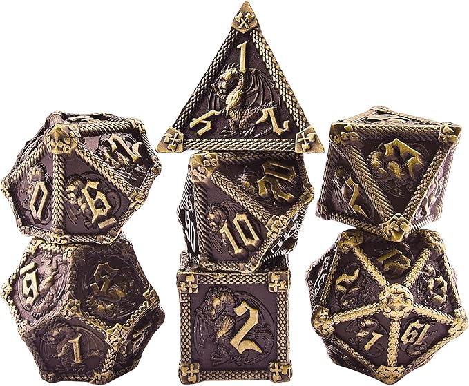 AUSTOR 7-Die Metal DND Dice Set Dungeons and Dragons Polyhedral Roll Playing Dice with Box D20 D12 D10 D% D8 D6 D4 for Pathfinder MTG RPG Board Games