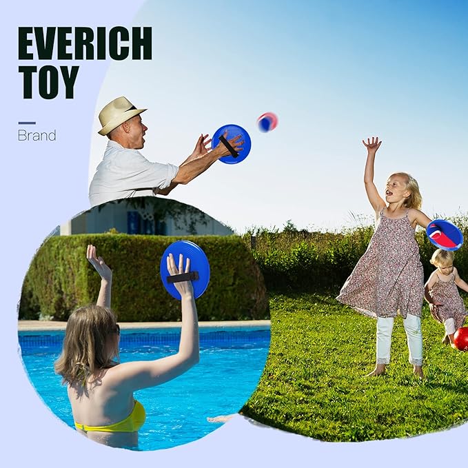 EVERICH Upgraded Toss and Catch Ball Game Set - Indoor and Outdoor Games for Kids 3-12, Beach Sand Pool Water Toy Includes 2 Paddles 2 Sticky Balls, Great Birthday Easter Gifts for Boys Girls