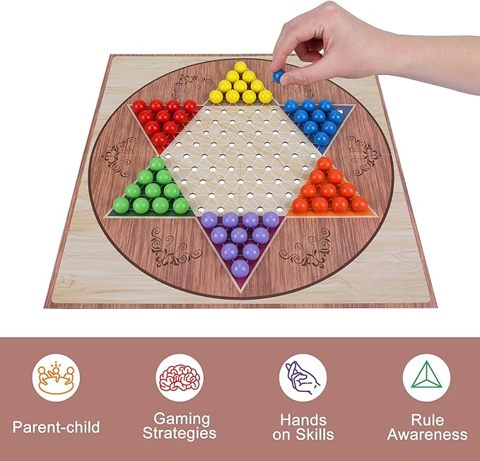 13.5" Chinese Checkers Board Game Set - Foldable Board with 60 Vibrant Acrylic Marbles, Classic Strategy Family Game for Kids & Adults, Travel-Friendly Design for Game Nights (2-6 Players)