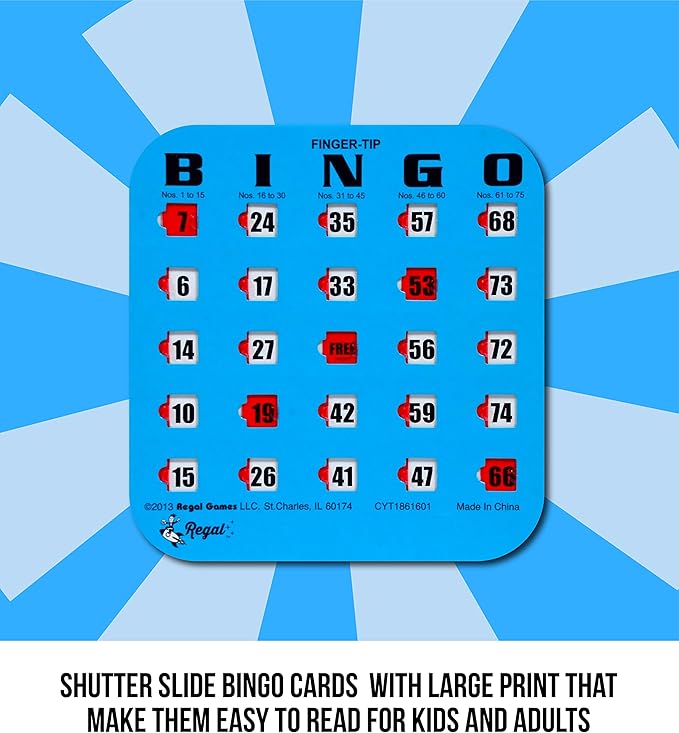 Regal Bingo Bulk Bingo Cards with Sliding Windows - Reusable Large Print Bingo Game Cards for Adults Large Group - 200 Pack, Blue