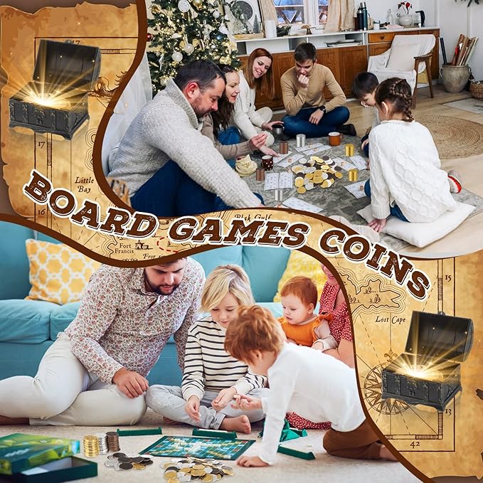 Hanaive 100 Pcs Metal Pirate Coins Treasure Chest Spanish Doubloon Fake Coins Tokens for Kids Board Games Pirate Party Cosplay (Classic Style)