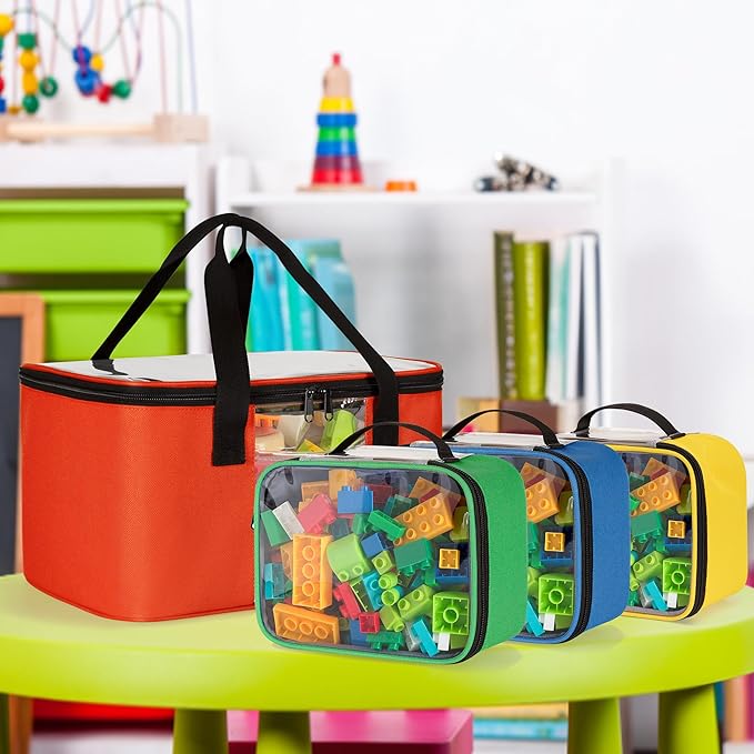 Large Toy Storage Organizer with 3 Small Zipper Bags Compatible with Lego Bricks, Travel Organizer Case for Building Blocks, Car Toy, Dolls, Crafts, Magnetic Toys, Board Game Storage Case