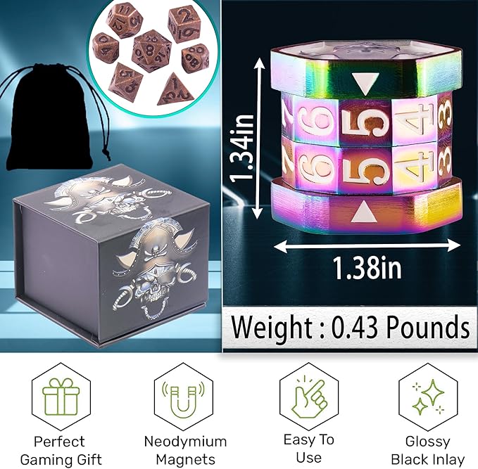 MTG Life Counter Wheel Metal Life Counter MTG Tracker, Mini Dice Set, Gift Box Packaging for Cards, MTGs Compatible Board Games, DND Game Accessories (Colorful_White)