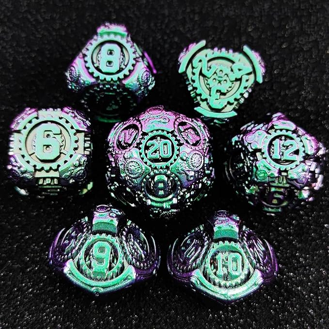 Geakeeper Construct D&D Dice, Metal DND Dice Set, 7Pcs Polyhedral Dragon Metallic D&D Dice with Gift Case for Dungeons and Dragon Game, RPG Role Playing Table Game Gifts (Gradient Green)