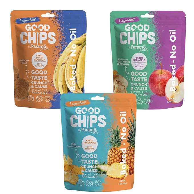 Good Chips Baked Crunchy Apple, Pineapple, Sweet Plantain - Crispy, Oil Free, Healthy, Naturally Sweet Dried Fruit Snacks Variety Pack - Pack of 3