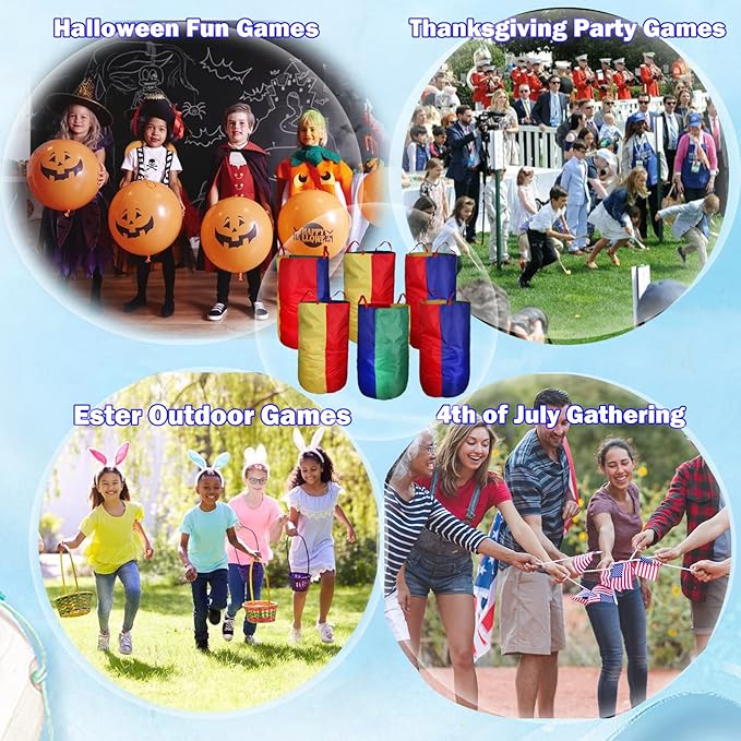 CWLAKON 6 Pack Potato Sack Race Bags for Kids Adults Family Outdoor Field Day Birthday Party Yard Backyard Camping Picnic Easter Fall Themed Thanksgiving Halloween Christmas 4th of July Party Games