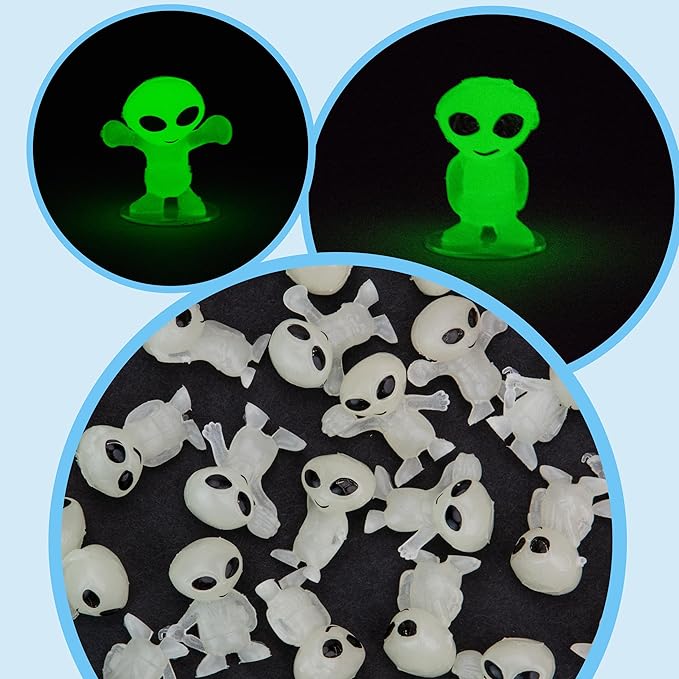 Alien Toys in Capsules - 250 Pcs of 1.1 Inch Plastic Capsules & 1 Inch Glow in The Dark Alien Figurines for Kids - Party Favors - Classroom Prizes - Toys Bulk for Vending Machine Refill