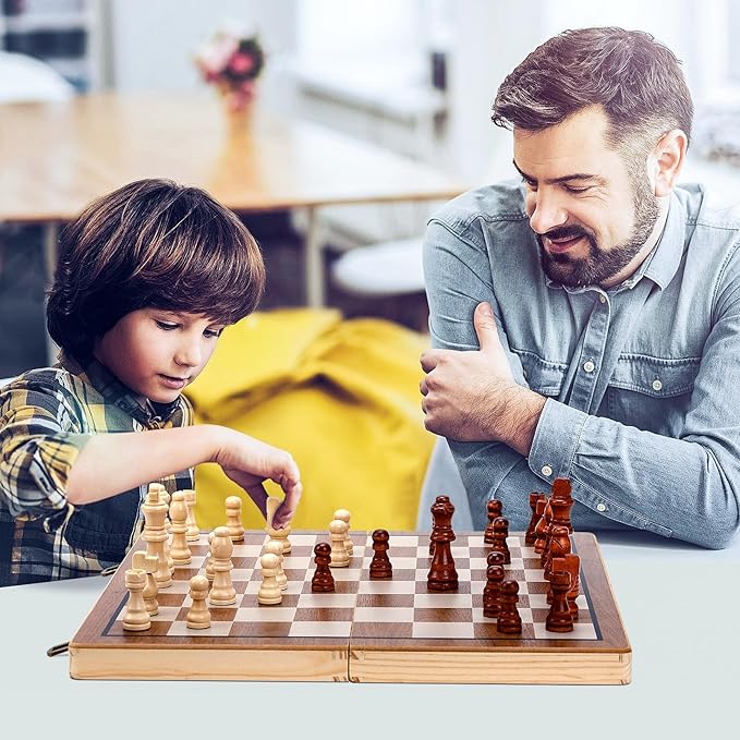 Chess Board Sets, 15 Inch Magnetic Chess Set for Adults & Kids, Checkers Board Game, Handmade Folding Chess Boards with 2 Extra Queens by Kiapeak