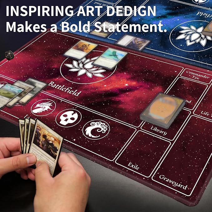Card Playmat 24" x 14" Game Mat for MTG/TCG Cards, Trading Card Game Stitched Play Mats Original Duel Mat Gaming Competition Pad Board Games Card Binder, Galaxy Red Mana