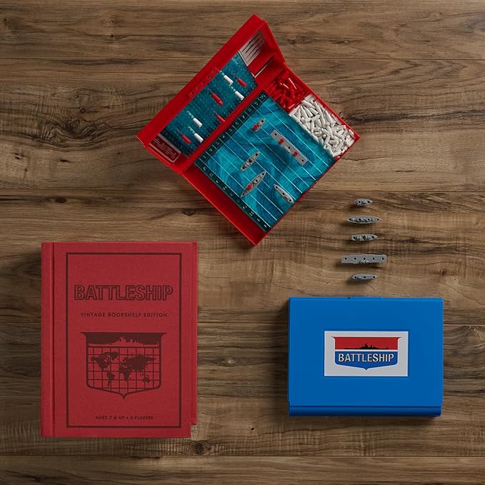 WS Game Company Battleship, Checkers and Backgammon, Trivial Pursuit, and Jenga Vintage Bookshelf Board Game Collection