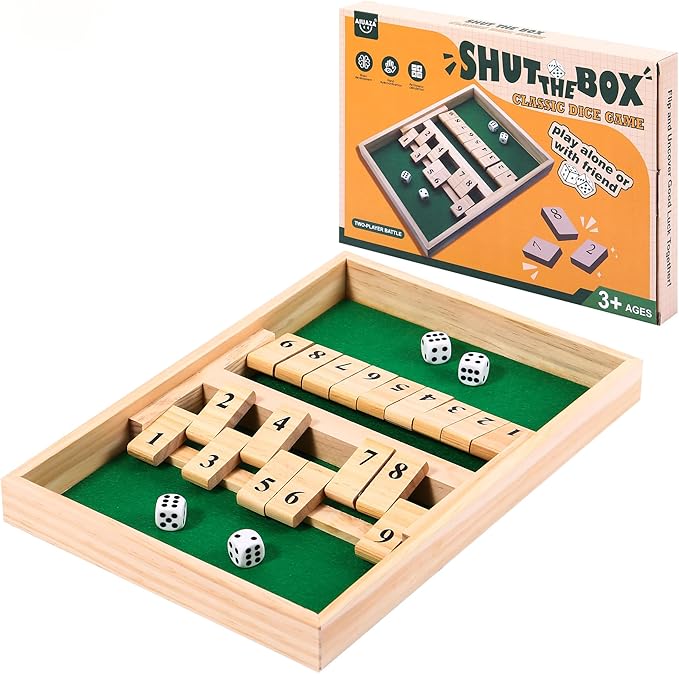 Shut The Box dice Game,Wooden Board Games 2-Person Competitive, Traditional bar, Travel, Family, Fun Math(Battle Version)