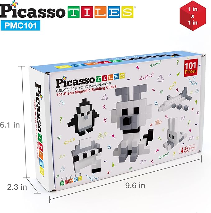 Picasso Cubes 1” Magnetic Puzzle Cube 101 pcs Black and White Magnet Construction Building Block Set Sensory Toy Early Education STEM Learning, Free Ideabook with 53 Ideas, Children Age 3+ Boy Girl