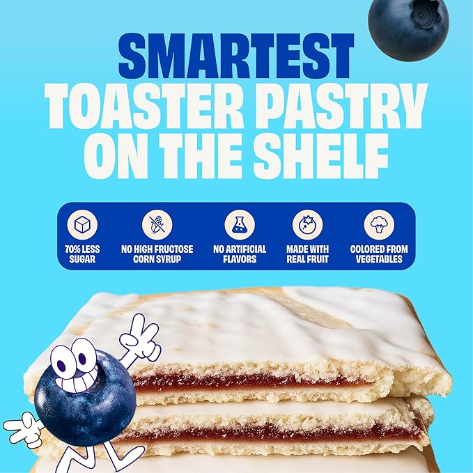 Smart Tart Toaster Pastries Wild Blueberry - Low Sugar Snacks, Healthy Breakfast Pastry, On the Go Snack, Real Fruit Filling - Only 6g Added Sugar - 36 Count