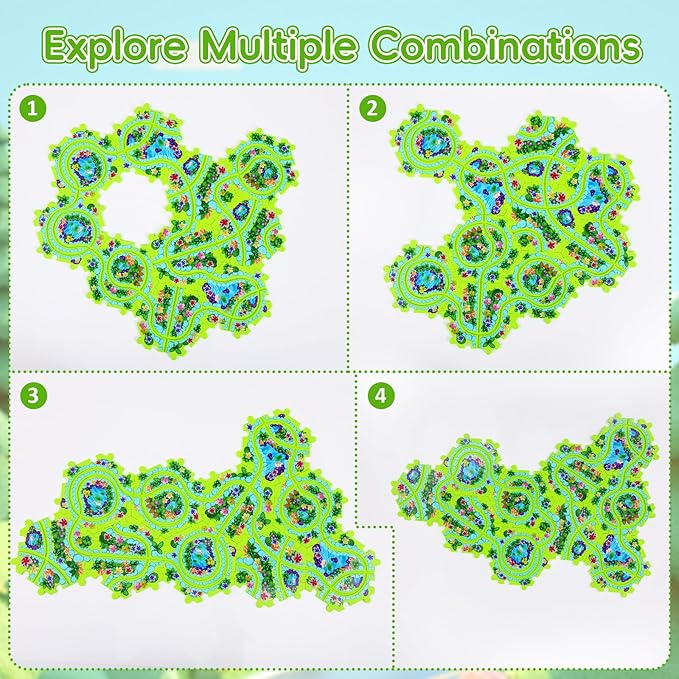 10Pcs Puzzle Racer Kids Car Track Set, Cars Toys for Toddlers, Puzzle Track Car Play Set, Race Tracks for Kids Ages 4-8, Educational Toys for 3 4 5 Year Old Boys (Ladybug)