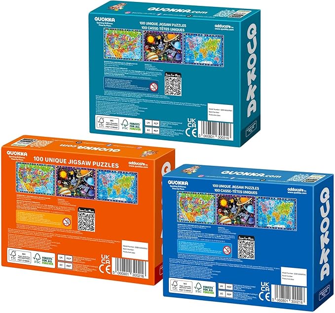 QUOKKA Puzzles for Kids Ages 4-6 - 3 Set 100 Piece Puzzles for Toddlers 3-5 - Learning Map of The United States World Space Puzzle - Educational Games for Kids 6-8 - Toys for 3 Year Old Boys and Girls